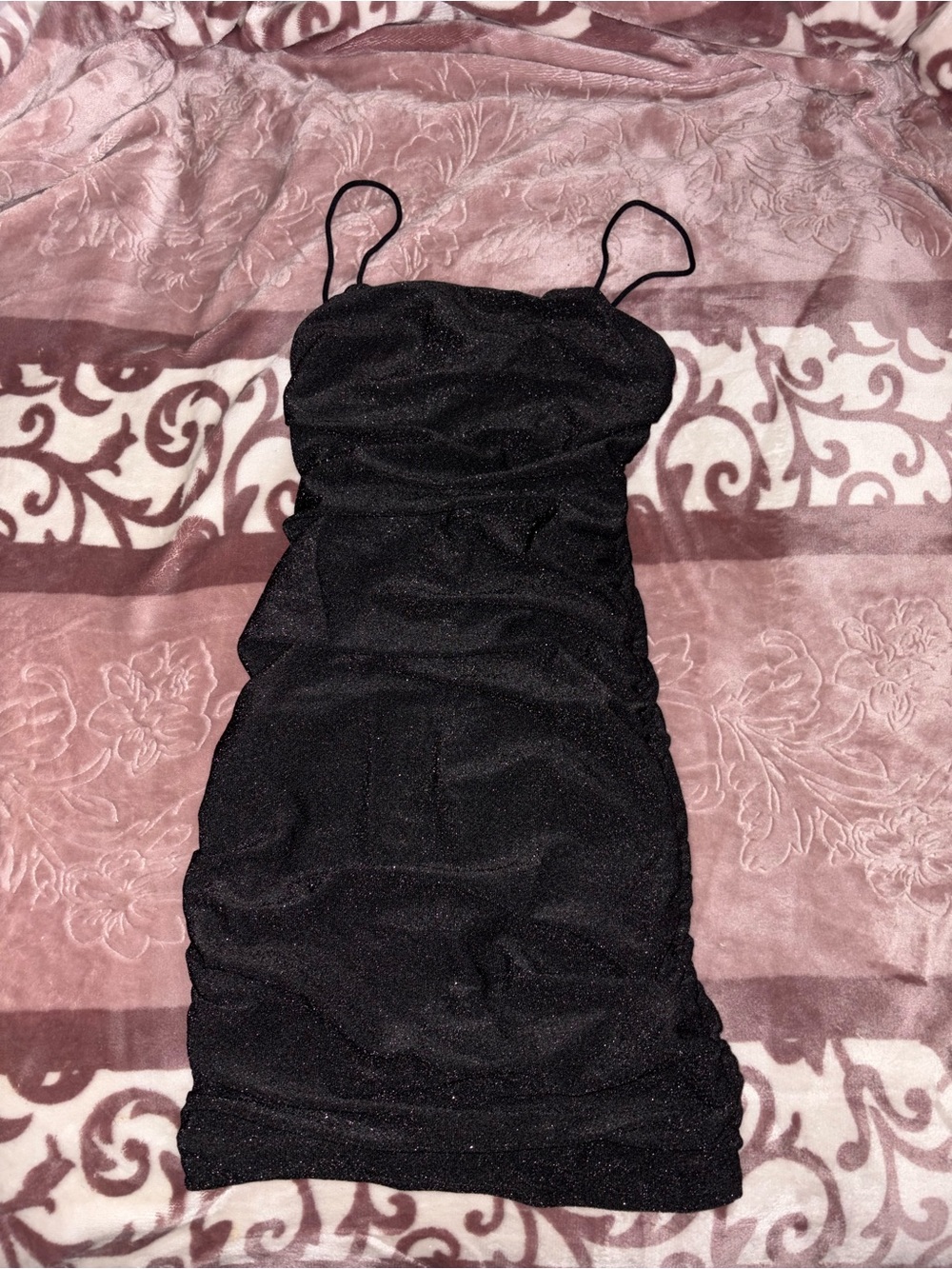 Black Sparkle Ruched Bodycon Mini Dress